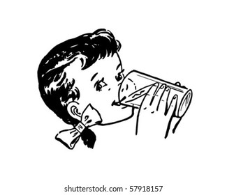 Girl Drinking Milk - Retro Clip Art