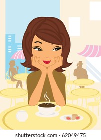 Girl drinking a tea in a cafe