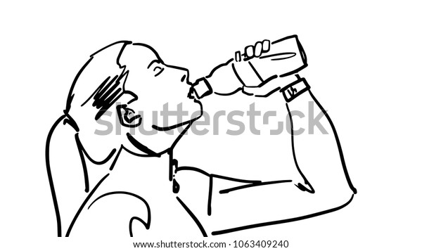 Girl Drinking Water Plastic Bottle Headshot Stock Vector (Royalty Free