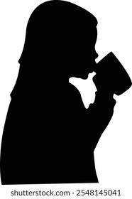 a girl drinking water, silhouette vector