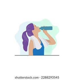 girl is drinking water while exercising