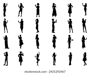 Chica bebiendo vino silueta vector arte fondo blanco