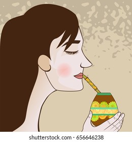 Girl drinking Yerba mate