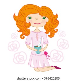 Girl drinks tea