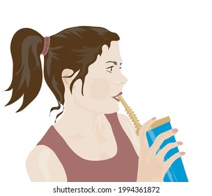 the girl drinks water or something else