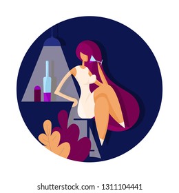 Girl drinks wine at the bar. Vector illustration in flat style