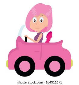 Girl Driving Cute Little Pink Car Stock Vector (royalty Free) 184311671 