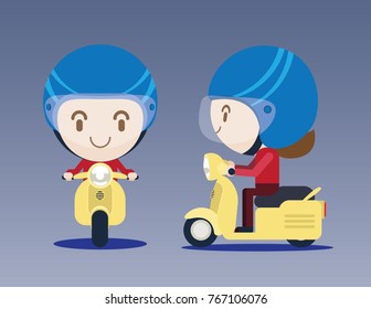 Girl driving scooter with helmet 