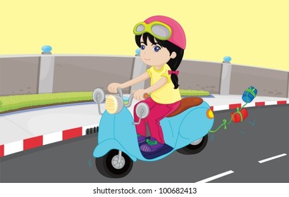 Girl driving a scooter on the road