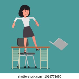 The girl drops the laptop from the table. Vector illustration. Suitable for animation (individual segments)
