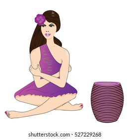 Girl with drum,with a flower in her hair