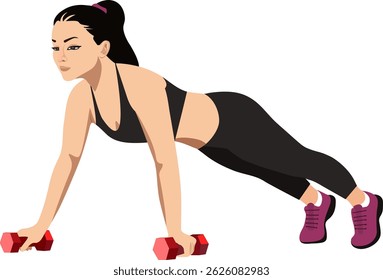 girl with dumbbells doing physical exercises and playing sports