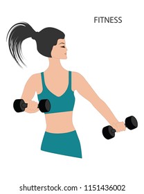 Girl with dumbbells - isolated on white background - vector