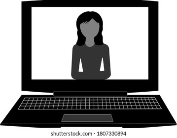 Girl during online lesson. Applicable for Online education, Homeschooling, distance learning, Online Tutoring. Monochrome. 