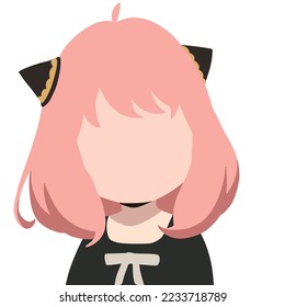 A girl with ears and lush pink hair, a black dress with a pink bow, a simple drawing without drawing svg