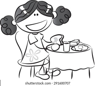 Girl Eating Breakfast Drawing