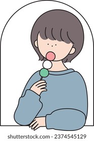 Girl eating dango while looking at the moon