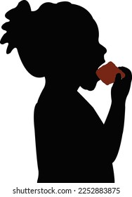 a girl eating food, silhouette vector