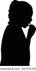 a girl eating food, silhouette vector