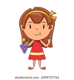 Girl eating grapes, vector illustration