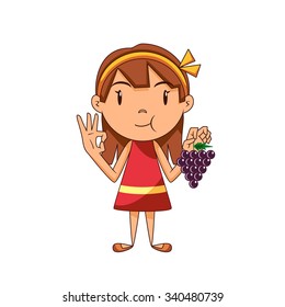 Girl eating grapes, vector illustration svg