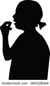 a girl eating, head silhouette vector