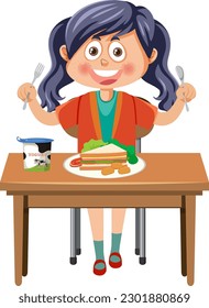 Girl eating healthy breakfast illustration