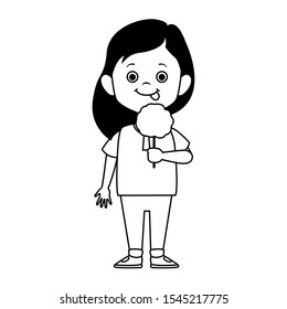 girl eating a ice cream cone over white background, vector illustration