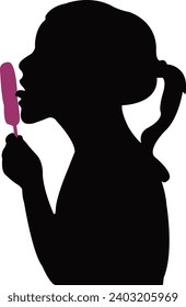 girl eating ice cream, head silhouette vector