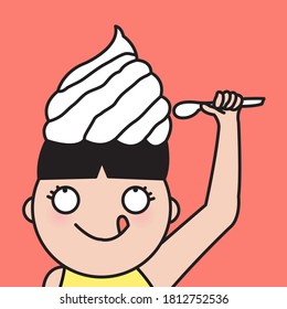 Girl Eating Ice Cream On Her Head Concept Card Character illustration