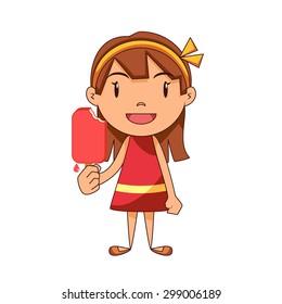 Girl eating ice cream, vector illustration