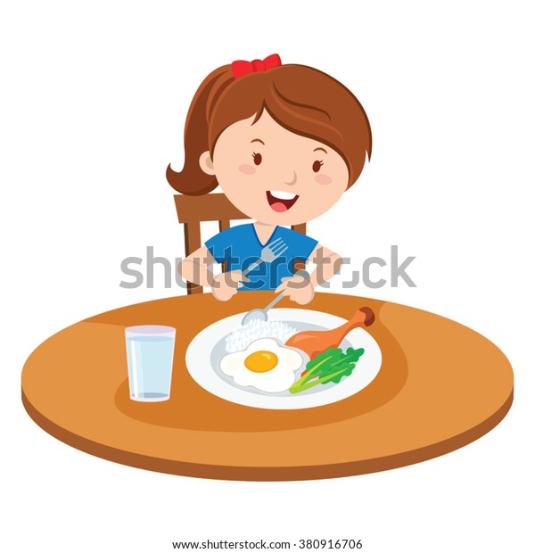 食事をする女の子 昼食を食べている少女のベクターイラスト のベクター画像素材 ロイヤリティフリー