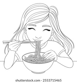 A girl eating nodulus coloring page