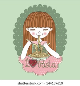 girl, eating pasta, I love pasta, macaroni, spaghetti 