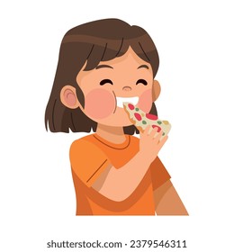 girl eating pizza isolated illustration