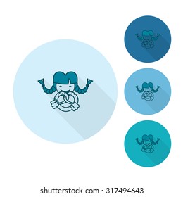 Girl Eating Pretzel. Oktoberfest Beer Festival. Long Shadow. Flat design style. Vector