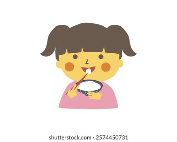 A girl is eating rice.