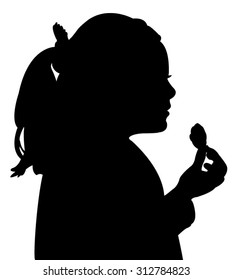 girl eating, silhouette vector