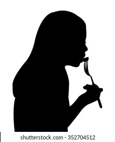 girl eating, silhouette vector