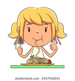 Girl eating spaghetti, happy, cute, child, pasta