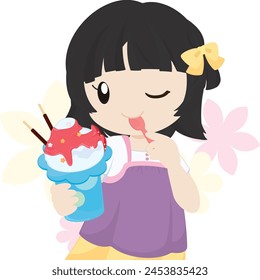 Girl Eating Strawberry Shaved Ice