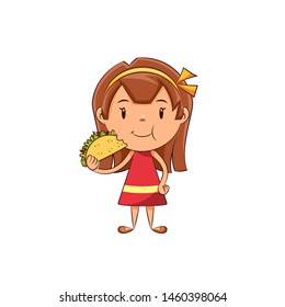 Girl Eating Taco, Cute Kid Fast Food