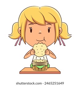 Girl eating tortilla, happy cute child