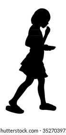 Girl Eating Walking Silhouette Vector Stock Vector (Royalty Free ...