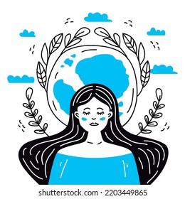 girl and eco friendly line art
