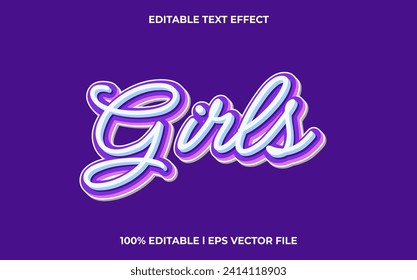 Girl editable font. typography template text effect. lettering vector illustration logo