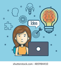 girl education online with laptop design