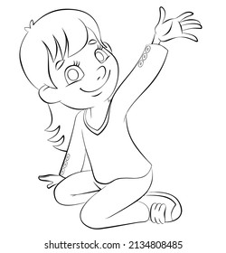 Girl. Element for coloring page. Cartoon style.