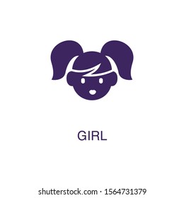 Girl element in flat simple style on white background. Girl icon, with text name concept template