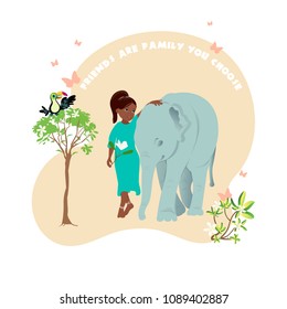 Girl and elephant friendship